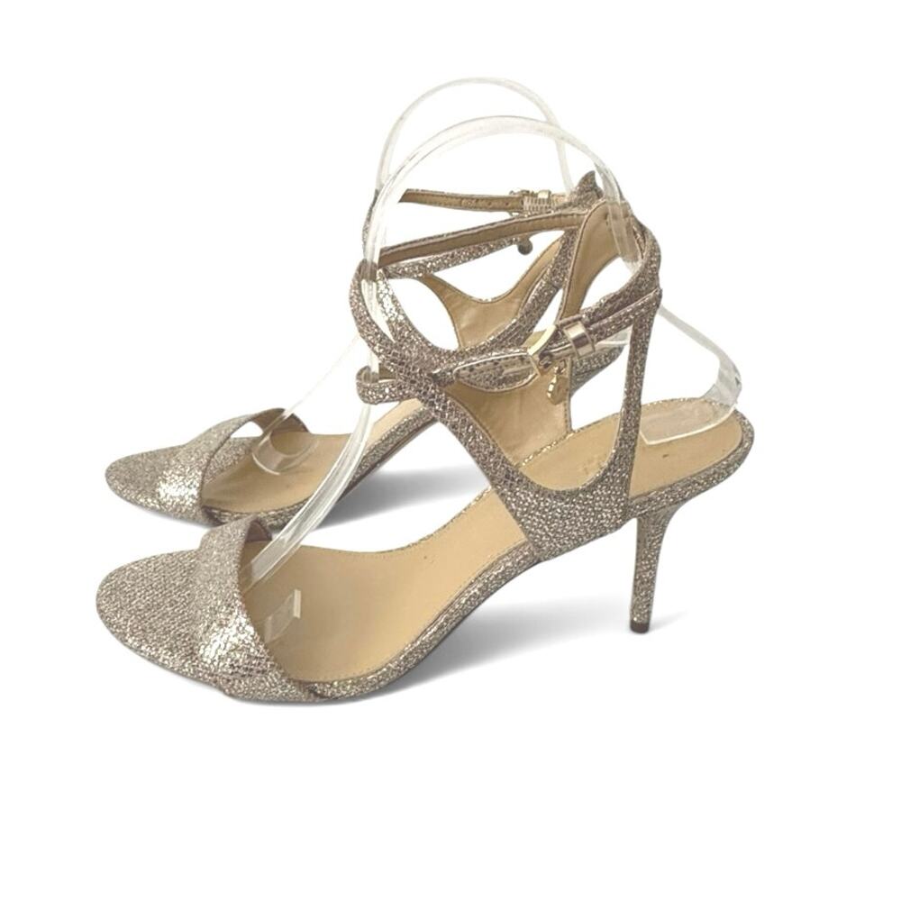 Michael Kors Metallic Gold Silver Kaylee Strappy Heel Sandals Size 9 M - Picture 6 of 10